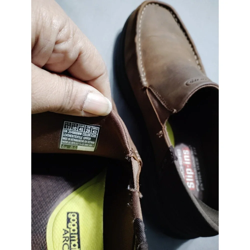 Skechers Goga Mat Arch Slip-Ins‎ Shoes Men 11 WIDE Brown Air Cooled Memory Foam